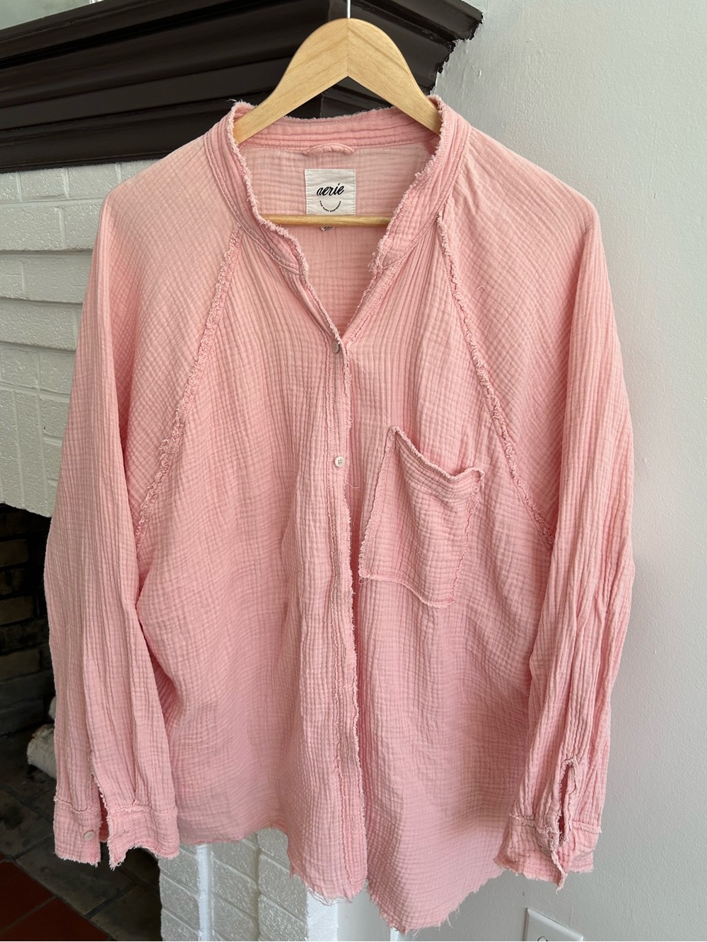 aerie Pink Lightweight Gauze Button-Down Shirt